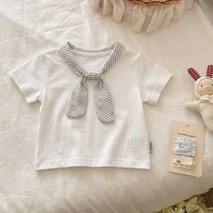 TongXingYuan Baby Girls Summer Two Piece Set Short Sleeve Top Wide Leg Pants Breathable Korean Style - Product Image 2