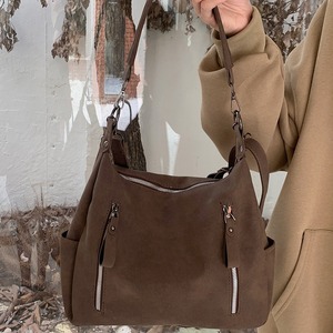 กระเป๋าโท้ทผู้หญิงเมอร์ลาดความจุขนาดใหญ่ ปิดด้วยซิป สีทึบ กระเป๋าถือสำหรับเดินทางทุกวัน สีเทา สีน้ำตาล สีดำ - Product Image 4