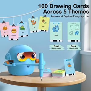 Robot de Dibujo Montessori, Juguete Educativo para Niños de 3 a 8 Años, Interactivo por Voz, 100 Tarjetas, 16 Rotuladores, Música, Regalo Unisex, PP/Tela No Tejida - Product Image 4