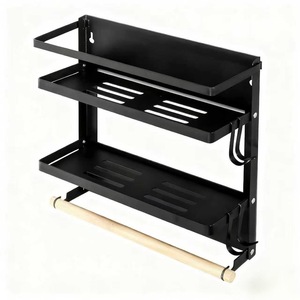 Fridge Organizer Magnetic Shelf 2 Tier Black Hanging Storage Rack For Kitchen <b>Refrigerator</b> Side Mount No Drill - Product Image 4
