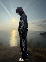 Ensemble de survêtement Y2K personnalisé en nylon avec passepoil, veste coupe-vent réfléchissante oversize, streetwear imperméable pour homme