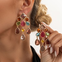Boucles d'oreilles pendantes bohèmes en verre coloré pour femme, style vintage, pour soirée, accessoires, ornements d'oreille, cadeau