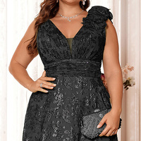 Robe de soirée grande taille en dentelle scintillante vert olive à fleurs 3D, col en V, longueur ras du sol, pour invitée de mariage, vente en gros