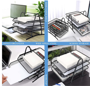 Organisateur de bureau en métal à 3 niveaux, plateau à documents en maille, organiseur de fichiers empilable, porte-documents et <span class=keywords><strong>courrier</strong></span> de bureau - Product Image 5