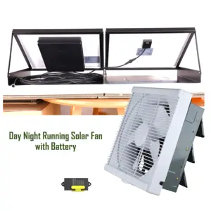 Solar Panel Battery Powered Industrial Vent 24hrs Air Conditioning Wall Mounted Factory Ventilation Fan 12'' DC Heat Exhaust Fan