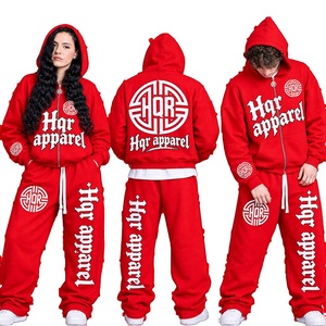 Custom Heavyweight Cotton Fleece Tracksuit Mens Oversized Zip up <b>Hoodie</b> and Wide Leg Sweatpants Set Streetwear Blank Sweatsuit - Product Image 1