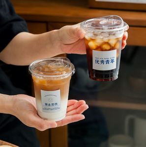 Gobelets jetables transparents en PET de 12 oz, diamètre 98 mm, pour jus, café glacé, bubble tea, thé au lait, smoothie, avec couvercles plats/dôme, logo personnalisé - Product Image 6