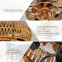 Ventilateur de plafond encastré avec cage, style ferme, en rotin vintage, pour vente en gros