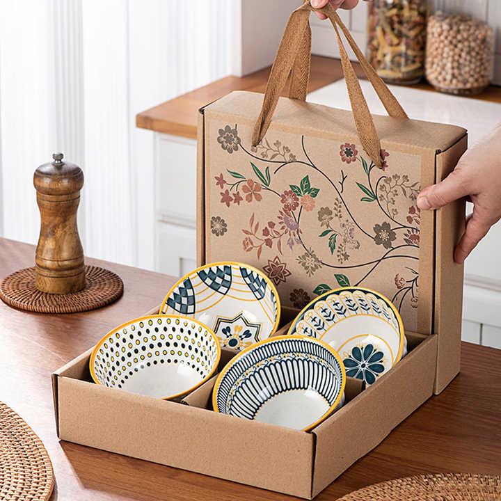 New Design 4.5Inch Japanese Style Ceramic Salad Bowls Dinnerware Set of 2/4/6 Bowl Gift Set