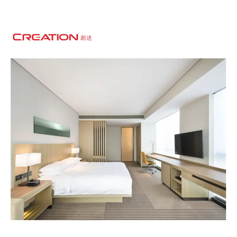 CREATION Hyatt Place Hotel Modern Simple Design Natural Oak Wood Finish Hotel Bed Set Furniture