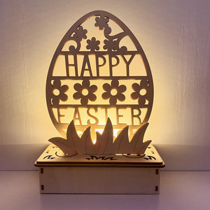Cadeaux Lumineux Décoration de Pâques en Bois <span class=keywords><strong>Lapin</strong></span> Lapinette Poussin Fleur Ornement avec Lumières Décoration de Table de Pâques en Bois DIY - Product Image 3