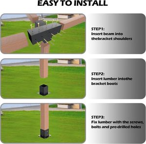 Supports de Pergola à 3 Voies, <span class=keywords><strong>Angle</strong></span> Droit, Kit de Base pour Poteaux de Travail du Bois DIY, Poutres en Bois pour Gazebos, Patios et Pergolas - Product Image 3