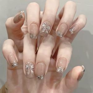 <span class=keywords><strong>Uñas</strong></span> Postizas Cortas Cuadradas Estilo Ojo <span class=keywords><strong>de</strong></span> Gato TSZS INS, Hechas a Mano, Negras, Rojas, Rosas, con Flores 3D, Lazo y Purpurina, Venta al por Mayor - Product Image 3