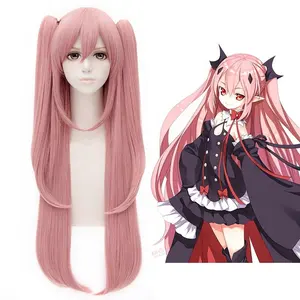 Großhandel 100cm lang rosa Seraph des Endes Anime Krul Tepes Perücke Cosplay Synthetische Halloween Party Pferdes chwänze Haar Perücke