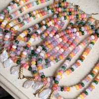 Collier pendentif poisson bohème, perles multicolores en pierre naturelle, breloque perle d'eau douce, fait main pour femme, bijoux de plage et de fête