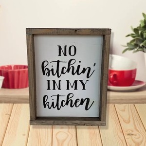Rustic Wooden Wall Sign Solid Wood Rectangle Home Decoration No Bitchin In My <b>Kitchen</b> Artistic Letter Frame - Product Image 3