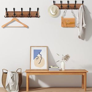 Ganchos de Pared de Madera Color Café, Perchero de 5 Ganchos para Dormitorio, Colgador de Puerta, Fácil Instalación - Product Image 4