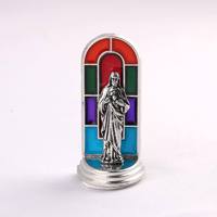Support Articles Religieux Catholiques Personnalisés Statues Religieuses Debout En Métal Artisanat Vierge Marie Statue avec autocollant