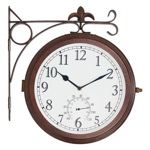 <span class=keywords><strong>Horloge</strong></span> <span class=keywords><strong>murale</strong></span> en métal à quartz double face de style station avec thermomètre, grand cadran, pour utilisation intérieure et extérieure - Product Image 1