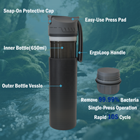 Bouteille purificatrice d'eau extérieure à pression, double paroi, filtre UF, sans BPA, filtre à eau portable, logo personnalisé, faible MOQ pour le camping