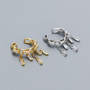 Gioielli di moda all'ingrosso orecchini in argento 925 gioielli 18K placcato oro con nappa orecchini a cerchio per le donne - Product Image 2