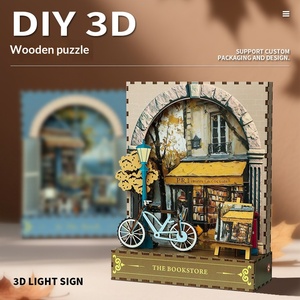 <span class=keywords><strong>Cutebee</strong></span> Modèle de scène miniature sur pied, veilleuse, puzzle 3D, artisanat, ensemble décoratif, cadeau de vacances, composants de scène de rue en bois - Product Image 1