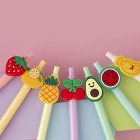 Cartoon Fruit Schattig Creatief PVC Zacht Plastic Pen Koe Olie Fruit Aardbei Macaron Studenten Schrijf Balpen