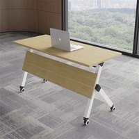 Table de conférence pliable Mekia avec chaise intégrée, combinable et mobile, bureau multifonctionnel long pour deux personnes