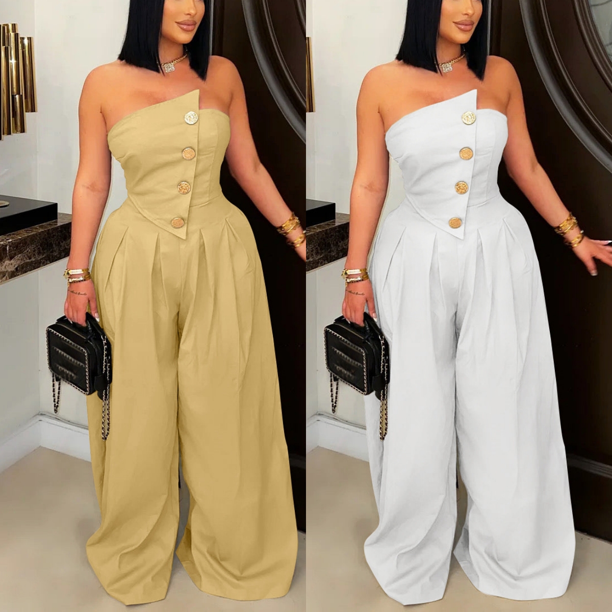 ワンピース louren ette wide overall louren georgette wide overall