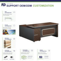 Bureau de direction moderne en forme de L avec armoire de rangement intégrée et éclairage d'ambiance LED pour bureau de directeur/chef