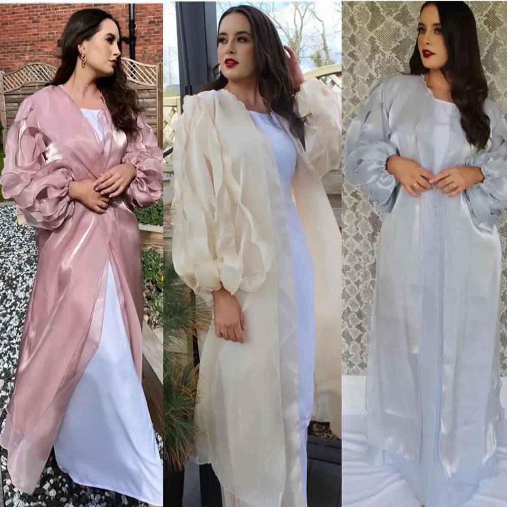 गर्मियों के 2 टुकड़ा मुस्लिम खुले इनर ड्रेस किमोनो लंबे साटन के साथ abaya पोशाक कार्डिगन 2022