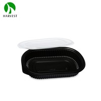 Barquette rectangulaire noire en plastique PP avec couvercle, conteneur jetable pour sushis, emballage promotionnel pour sushis en conserve