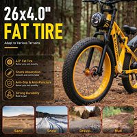 Vélo de montagne tout-terrain EOEOTWO pour adultes, 48V 15Ah/17.5Ah, pneus larges de 26 pouces, cadre en aluminium, moteur sur moyeu avant, plus de 60 miles d'autonomie