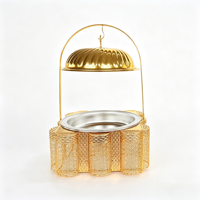 Plat à chafing suspendu de luxe 9L, doré style arabe, avec dôme cannelé et finition en forme de cœur, pour buffet et maintien au chaud des aliments lors de mariages au Moyen-Orient