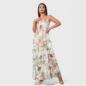 <span class=keywords><strong>Robe</strong></span> <span class=keywords><strong>mi</strong></span>-<span class=keywords><strong>longue</strong></span> évasée sans col, style européen et américain, vintage, à bretelles, imprimée, en polyester, collection Printemps-Été - Product Image 4
