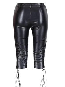 Pantalon moulant en cuir patchwork pour femme Viviblook Z0113PT, sexy, à bretelles, pour boîte de nuit, avec fermeture éclair, bandage, pantalon court - Product Image 4