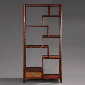 Chinese Retro Style Red Bamboo Display Shelf Big Size Tea Room Cabinet <b>Bookcase</b> <b>Solid</b> <b>Wood</b> Storage Unit - Product Image 2