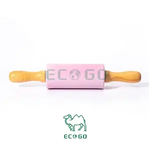 Mini rodillo de silicona antiadherente de 23cm de tamaño con mango de madera Rodillo de bambú de diseño bonito de alta calidad - Product Image 2