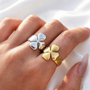 Four Leaf Clover <b>Ring</b> Women Adjustable Open Index Finger <b>Ring</b> Gold <b>Silver</b> Color Fashion Jewelry Gift - Product Image 2