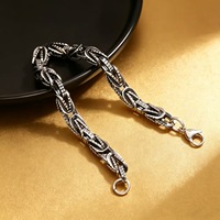Bracelet chaîne byzantine noire en gros pour hommes, en acier inoxydable, maillons carrés, style hip-hop, vintage, bijoux de luxe tendance
