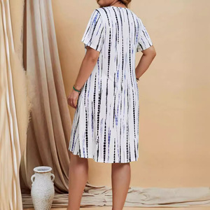 Robe d'été décontractée pour femme, style bohème vintage, sexy, à rayures, coupe trapèze, longueur genou, pour la plage - Product Image 4