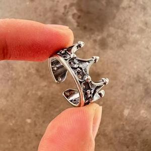 Anello in Argento Sterling Stile Gotico con <span class=keywords><strong>Corona</strong></span> a Mille Foglie per Uomo e Donna; Gioiello Anello Coppia <span class=keywords><strong>Corona</strong></span> Scura Retrò Americano - Product Image 5