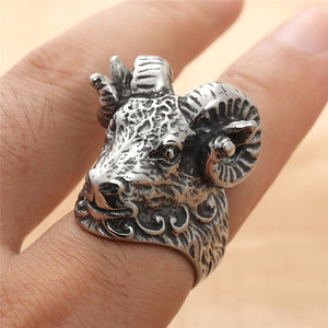 Men's Silver Animal Sheep <b>Ring</b> <b>Titanium</b> Steel Punk Style Retro Fashion Jewelry Gift 213017 - Product Image 4