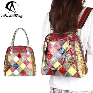 Sacs à dos en cuir véritable AndoBag, sac à bandoulière à carreaux avec surpiqûres colorées, sac à main décontracté et tendance pour femmes 1791 - Product Image 1