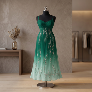 Elegant Georgette Full Length <b>Dress</b> <b>with</b> Hand Embroidered Floral Work Stone Beads and Sequins Indian Designer Evening Gown - Product Image 3