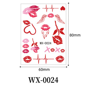 Autocollant de tatouage temporaire, empreinte de lèvres, forme de cœur, film PET imperméable, taille unique pour hommes et femmes - Product Image 4