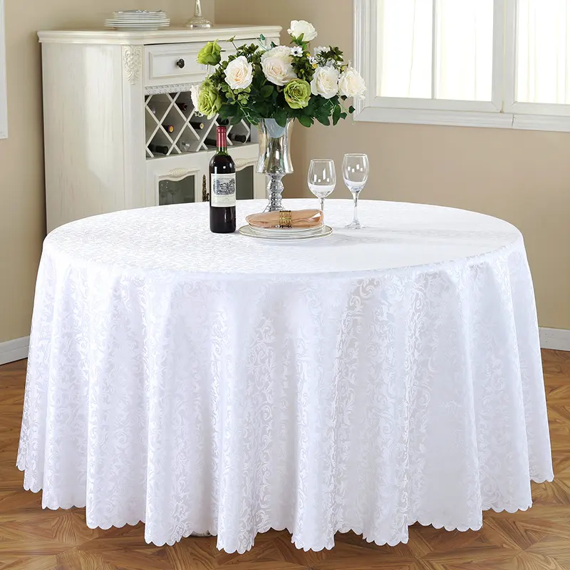 White Round Polyester Jacquard Damask Table Cloth for Wedding events party banquet table decoration TableCovers
