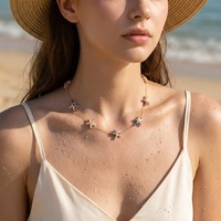 Collier en acier inoxydable 18K avec chaîne de clavicule, perles en acier et étoiles de mer turquoise pour femme, plusieurs couleurs disponibles