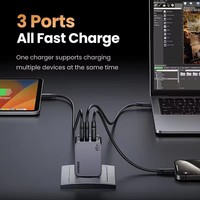 UGREEN Nexode Pro 65W Pengisi Daya USB C 3-Port Mini Kompak Lipat PPS GaN Tipe C Pengisi Daya Cepat untuk MacBook iPhone