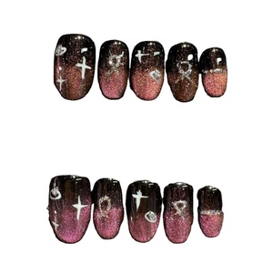 <span class=keywords><strong>Uñas</strong></span> postizas ovaladas de ojo de gato Rosa negro <span class=keywords><strong>con</strong></span> Color <span class=keywords><strong>blanco</strong></span> Starlight Press on Nails 10PCs <span class=keywords><strong>Uñas</strong></span> artificiales <span class=keywords><strong>cortas</strong></span> - Product Image 1